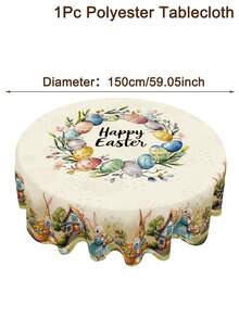 1 Stück Frühlings-Ostertischdecke, Landhausstil Hase & Eier Muster, rechteckige/runde Tischdecke mit Blumenkranz, ideal für Küchen-Esszimmer Tischdekor, Innen- und Außenbereich Picknicks, Feiertagspartys, Oster-Dekorationen für Zuhause, festliche Frühlings-Sommer-Partyzubehör - Verschiedenfarbig - Übersicht 13