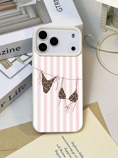 1 chiếc ốp lưng điện thoại bằng da mềm chống thấm nước, chống trượt, họa tiết sọc hồng và da báo tối giản, thích hợp làm quà tặng sinh nhật, quà tặng ngày lễ cho bạn bè, gia đình, người yêu, tương thích với điện thoại Apple.