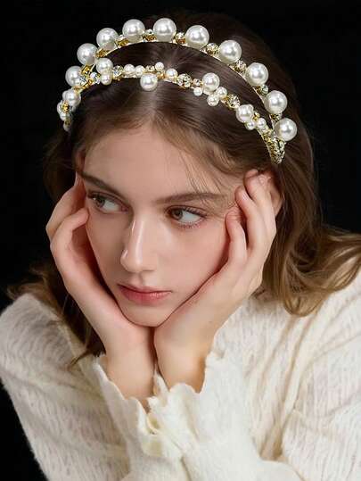 1pc Fashion Women's Headband, Handmade Pink Faux Crystal Headband, Pink Hair Accessory, Bridal Headpiece, Personalized Gift, Women's Accessory, Hair Decoration, Hair Styling Accessory