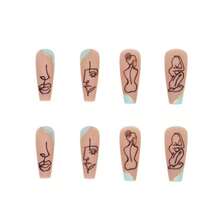 DANMANR Long Press On Nails Square French Fake Nails Full Cover Nude Acrylic False Nails For Women And Girls 24PCS (Bling Multicolor) - 淺藍色 - 查看 3