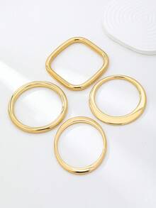 4件套女士金色手镯套装，基础几何方形和圆形开口手镯 - 金色 - 查看 3