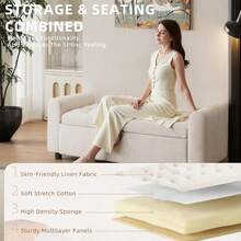 48" Ottoman With Storage, Tufted Storage Ottoman Bench, Convenient Living Room Fabrics Bench Seat, Entryway Shoe Benches With Inner Zipper & Arm, Rivetless Upholstered Window Seat Ottomans, Beige - Màu be - Xem 6