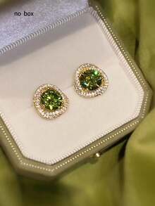 1 Pair Elegant Geometric Pattern Green Crystal Glass Earrings, Featuring Unique French Style, Suitable For Parties, Holidays And Vacations - Green - View 4