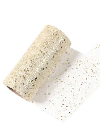 1pc Lvory-Gold Glitter Tulle Rolls 180*15cm(6 Inch By 20 Yards) Sequin Tulle Fabric Ribbon For DIY Tutu Skirt Sewing Bow Wedding Decorations Craft Supplies