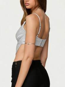 Women's Y2K Fringe Halter Top Sleeveless Backless Ruched Cutout Going-Out Crop Tank Top Party Club Camisole Vest - Xám - Xem 4