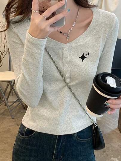 American Raglan Long Sleeve T-Shirt For Women, Minimalist Design, Layering Crop Top, Spring/Autumn