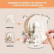1pc 360° Rotating Acrylic Desktop Decor - Crescent Moon & Floral Mosque Design, No Electricity Needed, Suitable For Islamic Festivals, Ramadan, Weddings, Home Decor (Bedroom, Living Room, Kitchen), Islamic Home Decor, Cultural Decor, Elegant Design, Intricate Pattern, Crafted With Precision, Decorative Item, Wedding Decor, Durable Material, Wedding Planner, 2D Flat - Multicolor - View 2