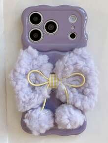 Minimalist Fashionable Wavy Plush Bow Phone Case Suitable For IPhone 17, 16, 15, 14, 13
