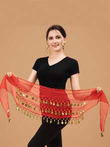 Women's Belly Dance Hip Chain - 66 Gold Coin Tassels In A Fan Skirt Wrap, Featuring Sequins And Coin Designs, Elastic Waistband, Suitable For Belly Dance, Hip Hop, Street Dance - Performance Costume Accessory, Dancewear, Dance Performance - Multicolor - View 9