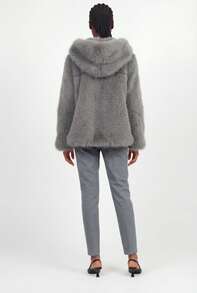 Short Hooded Coat In Soft Faux Fur, Grey - Grey - View 4