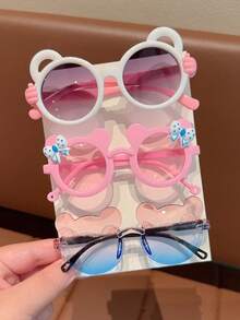 2/3pcs Kids Cute Bear & Bow Eyeglasses Frame, Children Fashion Glasses, Card Display Only, Shipping Not Included