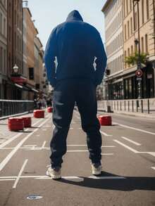 时尚品牌Logo及字母印花Y2K风格加厚抓绒男女通用休闲运动套装，包含带大口袋的连帽衫和抽绳长裤，适合休闲、街头风、健身、户外及日常穿着，黑色冬季款。 - 黑色 - 查看 3