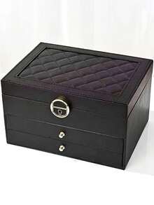 1pc 3-Tier Jewelry Storage Box, Watch Organizer, Earring Holder, Necklace Display, Bracelet Tray, Ring Storage, Large Capacity 3-Layer Jewelry Box With Lock - Kotak perhiasan - View 8
