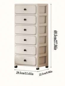 1pc Wheeled Storage Cabinet, Beige Mobile Living Room Storage Unit With Bedroom Drawer Compartment, Suitable For Living Room, Kitchen And Bedside Cabinet - Multicolor - View 9