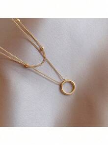 1件套女士时尚双层项链套装，几何圆形优雅颈链首饰，适合情人节和约会佩戴 - 圓形的 - 查看 6
