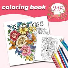 1 Beautiful World Adult Coloring Book, 24 Pages Of Exquisite Floral And Butterfly Patterns, Thick Paper, Pearl Paper Cover, Ideal Gift For Valentine's Day, Women's Day, Birthday, Easter, Back To School, Size: 7.9x7.9 Inches - Multicolor - View 9