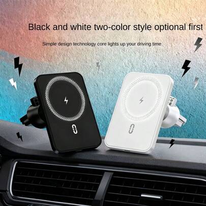 FCV 15W snabbladdande trådlös billaddare, bärbar USB C-driven, handsfree-drift, batterifri trådlös laddningsfunktion kompatibel med iPhone Air 17 Pro Max 16 15 14 13 12 Galaxy Android med laddningsmagnetfäste