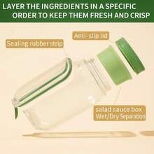 ORIGINAL SALAD POD- Salad Pod Mason Jar Side Open, Original Salads Jar With Side Opening For Lunch, Portable Salads Dressing Container With Lid For Travel Leakproof Dressing Compartment Microwave - 透明 - 查看 2