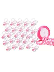 婴儿派对游戏用奶嘴，30个塑料奶嘴，用于婴儿派对装饰DIY，大号婴儿派对奶嘴，性别揭晓派对桌面散落物/寻找婴儿派对游戏道具（粉色，2.75英寸） - 彩色 - 查看 8