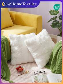1/2/4件装奢华仿毛皮托斯卡纳抱枕套,不含枕芯,柔软舒适,蓬松,家居装饰靠垫套,适用于客厅沙发、卧室床头板,纯白色绒毛抱枕套,超大尺寸,拉链封口,可机洗,45x45英寸,Oeko-Tex认证 - 白色 - 查看 9