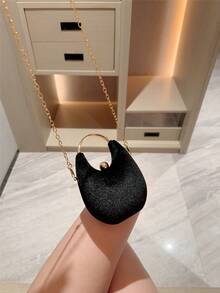 1 pièce Sac à main élégant avec décoration de cristal en velours noir, portefeuille mode automne/hiver 2025 avec bandoulière métallique, convient pour rouge à lèvres et bijoux, utilisable pour soirée, mariage, bal, Saint-Valentin, ne peut pas contenir de smartphone - Noir - Voir 10