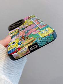 1pc Cartoon Creative Spongebob Squarepants Family Burger Patchwork Striped Protective Phone Case, Suitable Compatible With Samsung/Apple 17/16/15/14/13/12/11Pro Max/12Pro/14Plus And Other Models - Multicolor - View 7