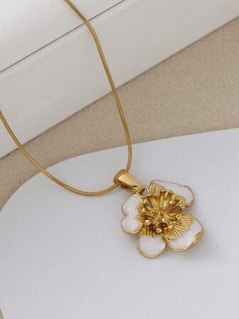 1 pieza Elegante collar gargantilla con decoración de flor en forma de gota de aceite para mujeres