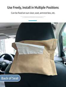 汽车座椅靠背悬挂式纸巾盒，多功能收纳袋，遮阳板纸巾架，男女通用便携式（黑色、红色、米色、灰色） - A - 查看 6