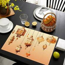 1/4/6 Pcs Set, Ramadan Placemats, Linen Dining Table Mats With Traditional Lantern Pattern, Washable Printed Tablecloths, Surface Protective Pads, Ideal Decor For Holiday Kitchen And Family Gatherings - Multicolor - View 2