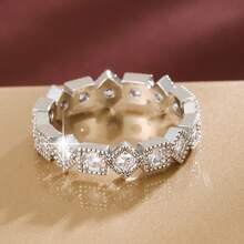 1pc Fashionable Geometric Arrangement Design Cubic Zirconia Women Ring - Multicolor - View 6