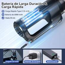 CYAspiradora de Mano 24000PA 2 en 1 Aspiradora para Auto Inalambrica y Portatil con USB Carga Rapida Luz LED y Pantalla Digital para Hogar Carro Oficina Sofas Pelos Mascotas - como en la foto - Ver 6