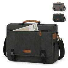 NEWHEY 17-17.3 Inch Men's Canvas Laptop Bag Messenger Bag Briefcase Large Capacity Computer Shoulder Bag With Padded Compartment, Black/Grey - Multicolor - View 1