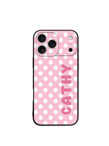 1pc Customized Minimalist Polka Dot Name & Letter 2-In-1 Glossy Filmstrip Hard Phone Case Cover Compatible With IPhone 11/12/13/14/15/16 17 Pro Max - Black - View 5