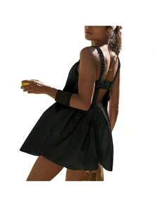 Women's Tennis Dress Cutout Loose Sleeveless Athletic Dresses With Built In Bra And Shorts Set For Workout Golf Dress - Black1 - 查看 3