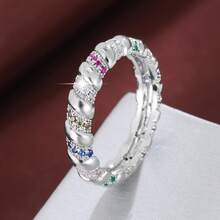 1pc Spiral Shaped Design Cubic Zirconia Inlaid Women Fashion Ring, Casual Gift - Multicolor - View 5