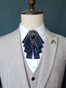1 Set Of High-End Fashion Bow Tie, Brooch, Bowknot Pin And Lapel Flower.With Elastic Band Easy Wear And Removal.Suitable Parties, Nightclubs And Weddings To Pair With Suits. - 彩色 - 查看 3