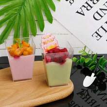 10pcs/20pcs/25pcs/50pcs/100pcs Transparent Square Dessert Cups - Ideal For Making Mousse, Pudding, Oatmeal, Fruit And Other Foods, Transparent Dessert Bowls, Mini Dessert Cups, Stackable - Clear - View 6