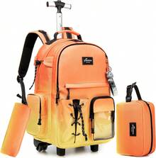 Kids Rolling Backpack With Wheels Unisex Suitcase Carry On Luggage For Elementary Middle High School Students - 漸層橙黃 - 查看 1