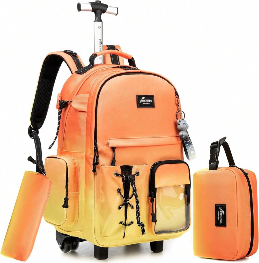 Kids Rolling Backpack With Wheels Unisex Suitcase Carry On Luggage For Elementary Middle High School Students - 漸層橙黃 - 查看 1