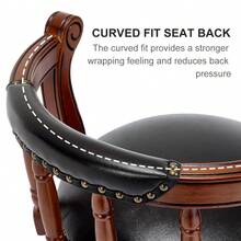 Wooden Bar Stool With Cowhide Leather Top, Dining Chair, 360-Degree Swivel, Ideal For Kitchen, Dining Room And Bar Room, Multicoloured Optional. - Black - View 5