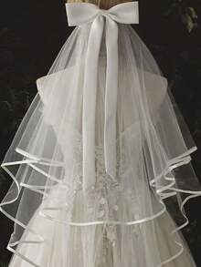 1pc White Thin Tulle Bridal Veil For Wedding, Short Travel Veil, Romantic And Fresh. Valentine's Day Accessories - 白色 1 - 查看 2
