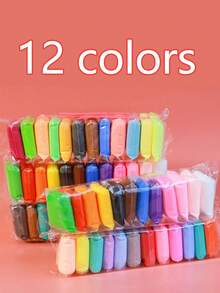 12/24/36/48 块超轻粘土，盒装彩色粘土，手工 DIY 造型粘土套装，太空粘土，雪泥，12/24/36/48 色，多种颜色可选，泡泡粘土，学生艺术创作，快干易塑形，太空泥，易于造型，颜色随机（含 3 把随机刀叉）