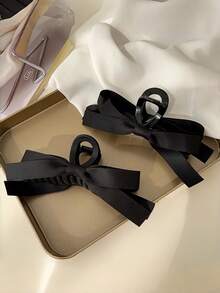 1个女士大号黑色蝴蝶结发爪，简约百搭，适合日常佩戴，女士发饰，优雅爪夹，时尚发夹 - 彩色 - 查看 2