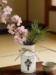 Distressed White Flower Vase. Suitable For Pink Peony & Silver Leaf Bouquet, Paired With An Open Notebook On A Lace Tablecloth, Accented With Flower Petals To Create A Gentle And Elegant Literary Atmosphere. - White - View 8