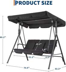Columpio para Exterior con Toldo Ajustable │ Silla Columpio de 3 Asientos para Adultos con Cojines Gruesos │ Estructura de Acero Resistente │ Ideal para Porche, Jardín o Patio Trasero - Negro 1 - Ver 2