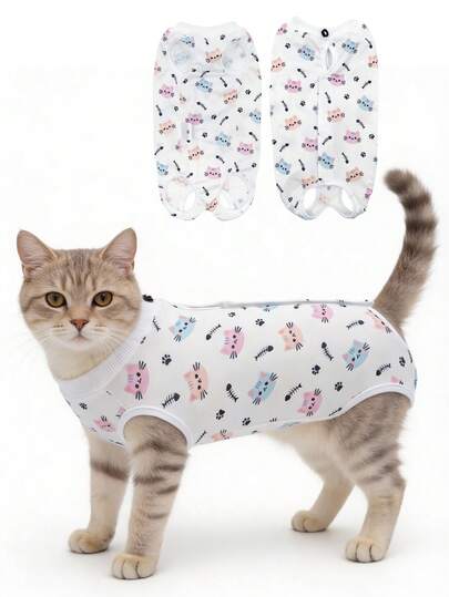 1pc Cat Recovery Suit, Suitable For Abdominal Wound Or Skin Condition, Female Cat Post-Op Recovery Wear, Can Replace Cone Collar, Breathable & Comfortable, Prevent Cat From Licking Wound