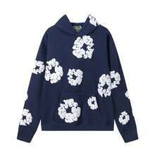 Denim T Gothic Peony Print Sweatsuit Set 2025, Hip Hop Streetwear Oversized Hoodie & Joggers, Y2K Retro Graphic Lounge Set, Unisex Autumn Winter Daily Wear - Navy Blue - View 2