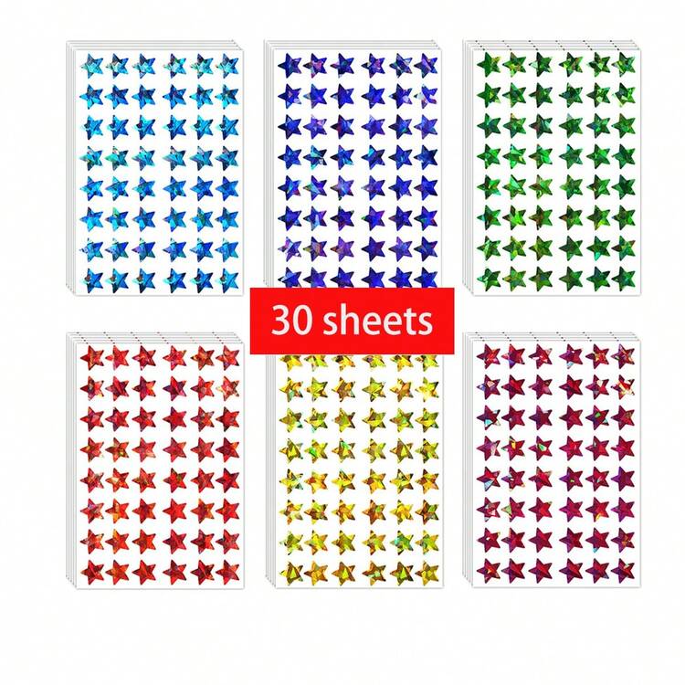 6 Colors Holographic Star Stickers, Shiny Foil Star Stickers, Suitable For Children's Behavior Charts, School Classroom Student Teacher Supplies, 0.6 Inch Diameter - Six-color Five-pointed Star - View 10
