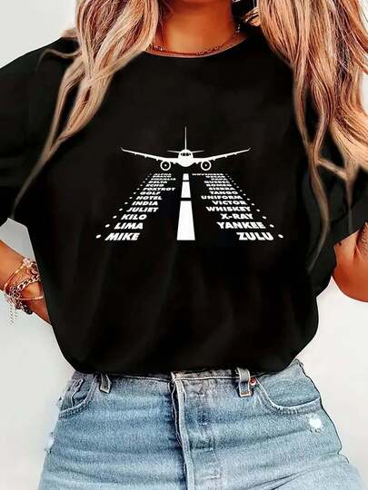 100% Cotton Airplane Phonetic Alphabet - Airline Pilot Aviation Lover T-Shirt Graphic T-Shirts For Men And Women, Casual Printed Short-Sleeved Women's Tops, Women's Clothing