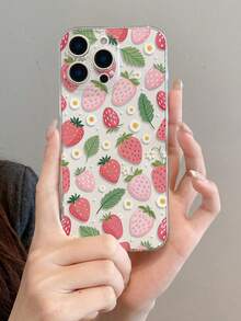 1pc Strawberry Pattern Transparent Soft TPU Phone Case, Anti-Fall Anti-Scratch Anti-Fingerprint, Precise Camera Cutout, Compatible With Samsung, Apple, Nothing, Pixel, INFINIX, Redmi - Multicolor - View 7